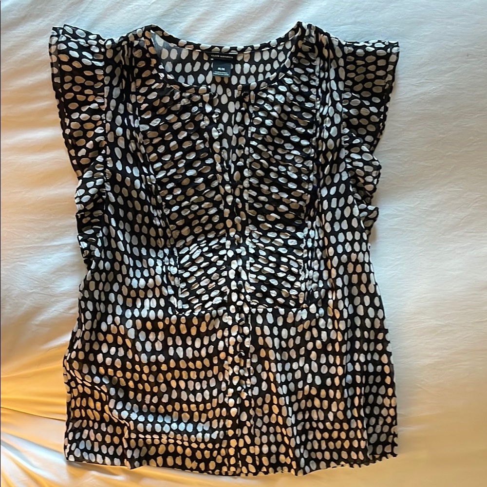 Sheer Club Monaco Black and White Polka Dot Women's Top